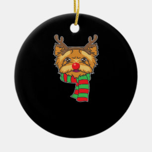 Funny Christmas Dog Xmas Reindeer Yorkshire Holida Ceramic Ornament
