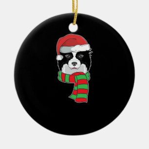 Funny Christmas Dog Xmas Santa Border Collie Holid Ceramic Ornament