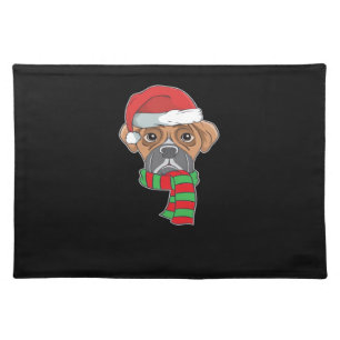 Funny Christmas Dog Xmas Santa Boxer Holiday Gift Cloth Placemat