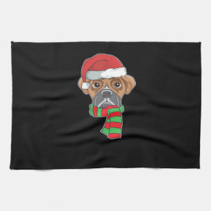 Funny Christmas Dog Xmas Santa Boxer Holiday Gift  Kitchen Towel