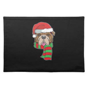 Funny Christmas Dog Xmas Santa Bulldog Holiday Gif Cloth Placemat