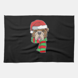 Funny Christmas Dog Xmas Santa Bulldog Holiday Gif Kitchen Towel
