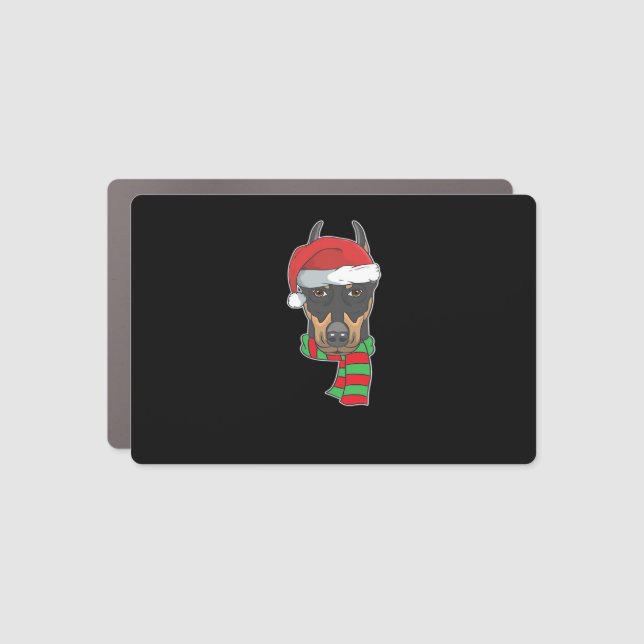 Funny Christmas Dog Xmas Santa Doberman Holiday Gi Car Magnet (Front)