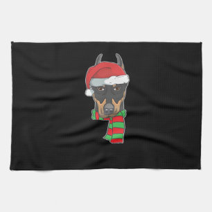 Funny Christmas Dog Xmas Santa Doberman Holiday Gi Kitchen Towel
