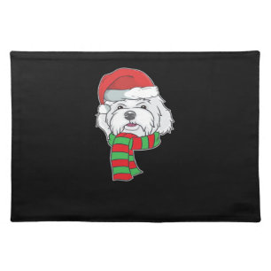 Funny Christmas Dog Xmas Santa Maltese Dog Holiday Cloth Placemat