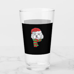 Funny Christmas Dog Xmas Santa Maltese Dog Holiday Glass