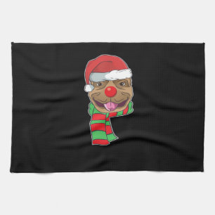 Funny Christmas Dog Xmas Santa Pit bull Holiday Gi Kitchen Towel