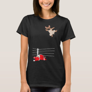 Funny Christmas Dog Xmas Wrestling Santa and Frenc T-Shirt