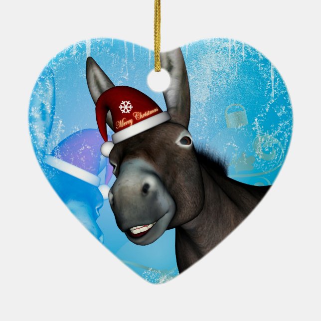 Funny christmas donkey with christmas hat ceramic ornament (Back)