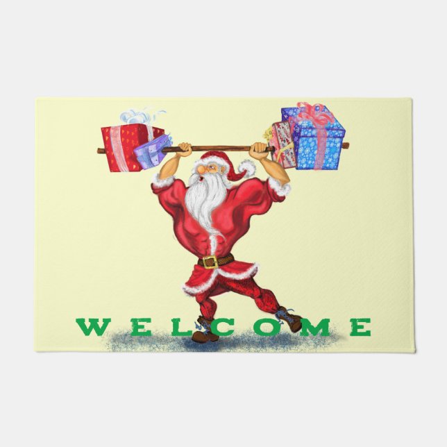 Funny Christmas Doormat Santa with Gift (Front)