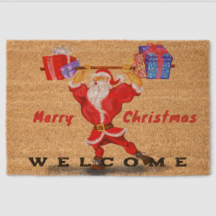 Funny Christmas Doormat Santa with Gifts Fiber Doormat