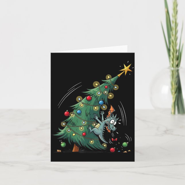 Funny Christmas Dragon Wrecking The Tree Holiday P Card (Front)