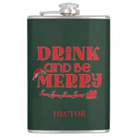 Funny Christmas Retro Rum Drinking Woman Holiday Hip Flask, Zazzle