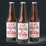 Funny Christmas Drink Beer Be Merry Home Brew Beer Bottle Label<br><div class="desc">Funny Christmas homebrew labels for beer enthusiasts in a red typography design that reads: Eat cookies,  drink beer and be merry. Personalize with the name of your beer. Great for sharing your delicious beer as a gift this holiday season.</div>