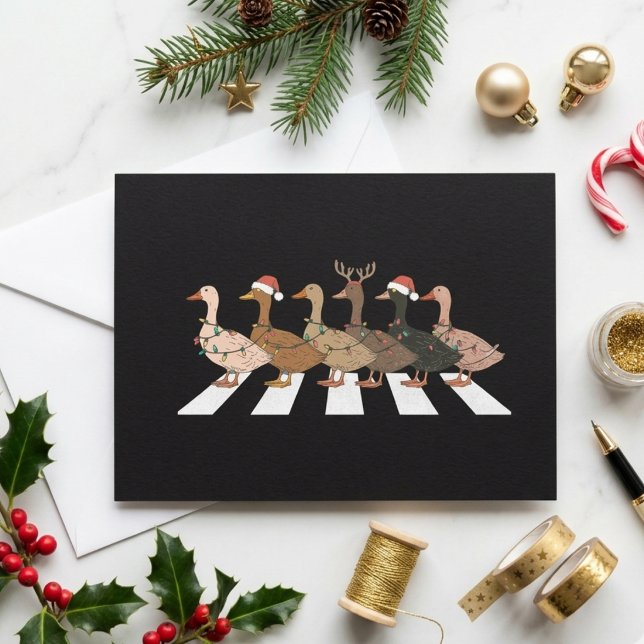 Funny Christmas Ducks Crossing Santa Hat Design Holiday Card (Creator Uploaded)