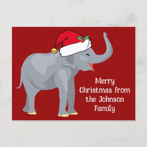 Funny Christmas Elephant in Cute Red Santa Hat Postcard
