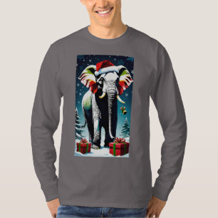 Funny Christmas Elephant In Santa Hat T-Shirt