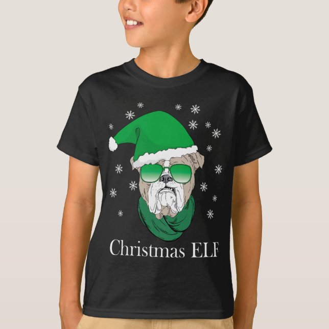 Funny Christmas Elf - Cool Bulldog In Sunglasses ' T-Shirt (Front)