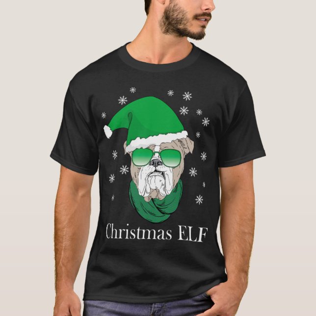 Funny Christmas Elf - Cool Bulldog In Sunglasses ' T-Shirt (Front)