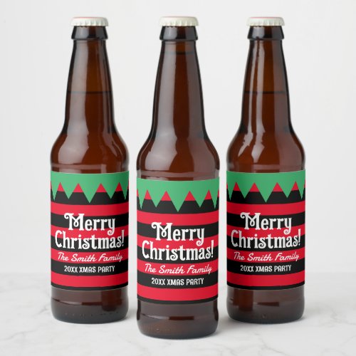 Funny Christmas elf design beer bottle labels