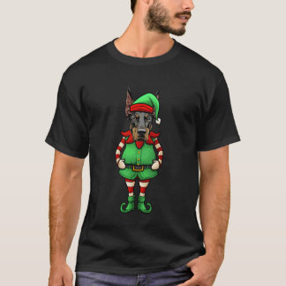 Funny Christmas Elf Doberman Pinscher Dog T-Shirt