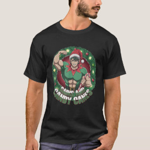 Funny Christmas Elf Gym Workout Gains and Candy Ca T-Shirt