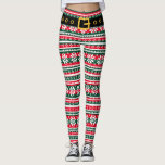 Funny Christmas elf legs nordic snowflake pattern Leggings<br><div class="desc">Funny Christmas elf legs nordic snowflake pattern Leggings. Cute Holiday outfit for women and girls. Personalized tights with custom red and green colors. Fun costume for Santa's helper. Make your own custom printed pants for the Holiday season. Fun winter party design with striped legs, black belt and Nordic snow flakes....</div>
