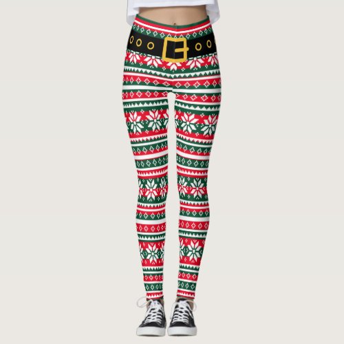 Funny Christmas elf legs nordic snowflake pattern Leggings