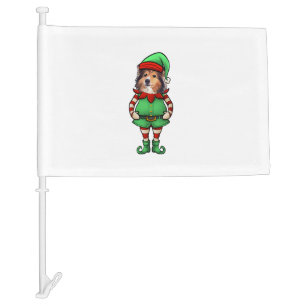 Funny Christmas Elf Shetland Sheepdog Dog Sheltie  Car Flag