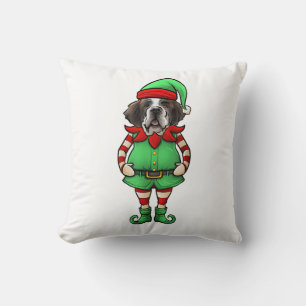Funny Christmas Elf St Bernard Dog Saint Bernard  Throw Pillow