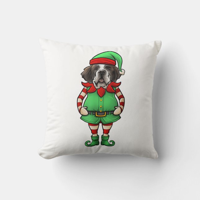 Funny Christmas Elf St Bernard Dog Saint Bernard  Throw Pillow (Front)