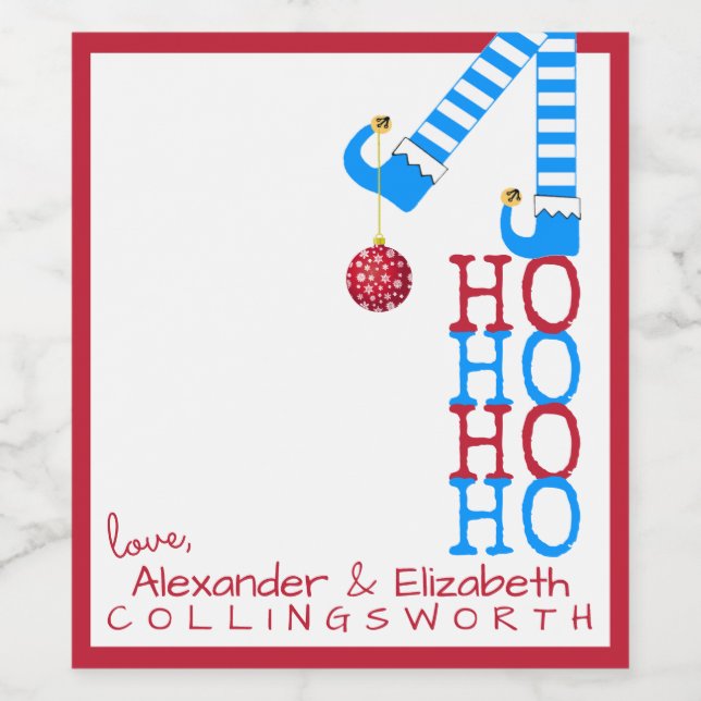 Funny Christmas Elf Wine Bottle Label HO HO HO (Single Label)