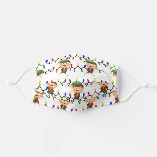 Funny Christmas Elf with Christmas Lights Adult Cloth Face Mask (Front, Unfolded)