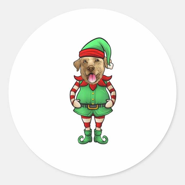 Funny Christmas Elf Yellow Lab Dog Yellow Labrador Classic Round Sticker (Front)