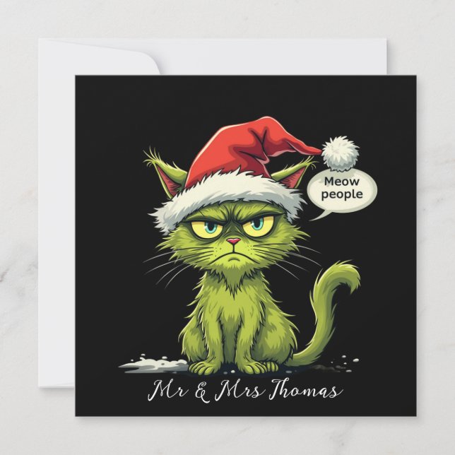  Funny Christmas "Ew People" Meowy Cat Lovers  Invitation (Front)