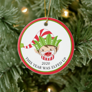 Funny Christmas Face Mask Elf 2020 Ceramic Ornament
