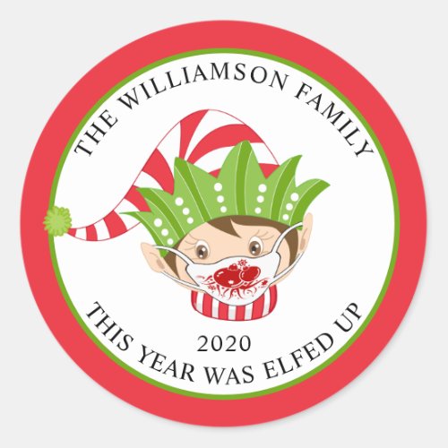Funny Christmas Face Mask Elf 2020 Classic Round Sticker