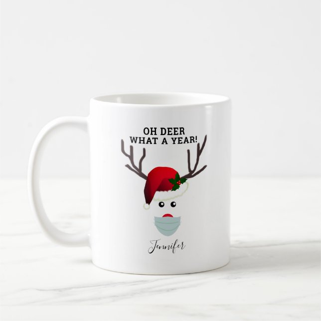 Funny Christmas Face Mask Reindeer Personalized Coffee Mug (Left)