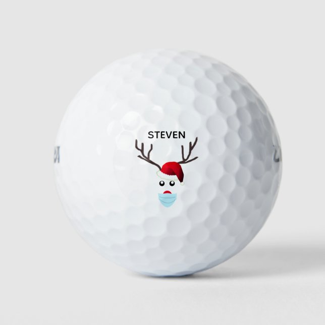 Funny Christmas Face Mask Reindeer Personalized Golf Balls (Front)