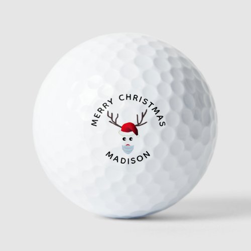 Funny Christmas Face Mask Reindeer Personalized Golf Balls
