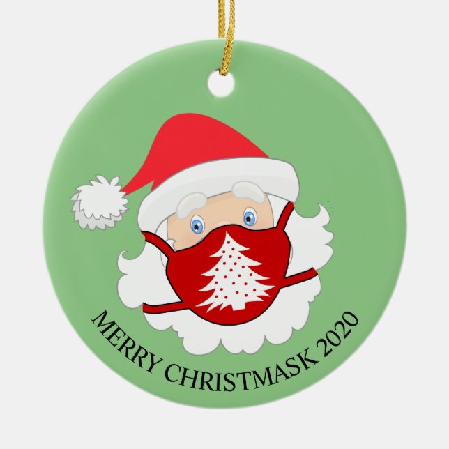 Funny Christmas Face Mask Santa 2020 Ceramic Ornament (Front)