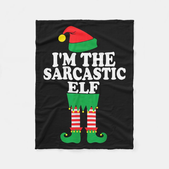Funny Christmas Family I'm The Sarcastic Elf  Fleece Blanket (Front)