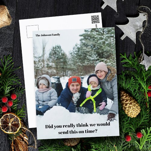 Funny Christmas Family Procrastination Belated Postcard