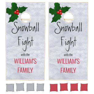 Funny Christmas Family Snowball Fight Custom Name Cornhole Set