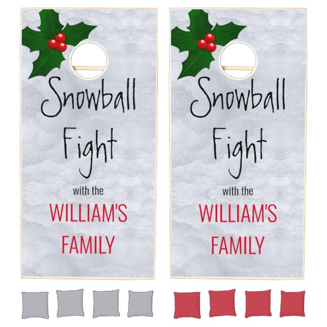 Funny Christmas Family Snowball Fight Custom Name Cornhole Set (Set)