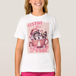 Funny Christmas Festive but Feral Raccoon T-Shirt