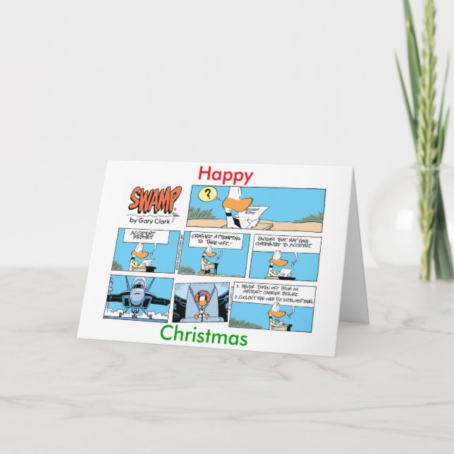 Funny Christmas Fighter Jet Cartoon Card (Front)