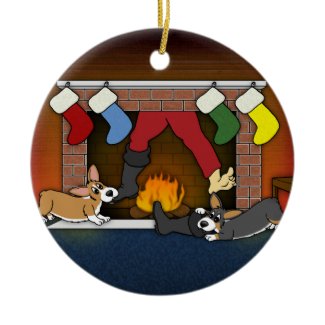 Funny Christmas Fireplace Corgis Ornament ornament