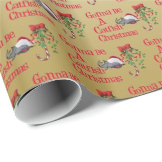 Funny Christmas Fishing ♫♥ Catfish Christmas Gold Wrapping Paper 