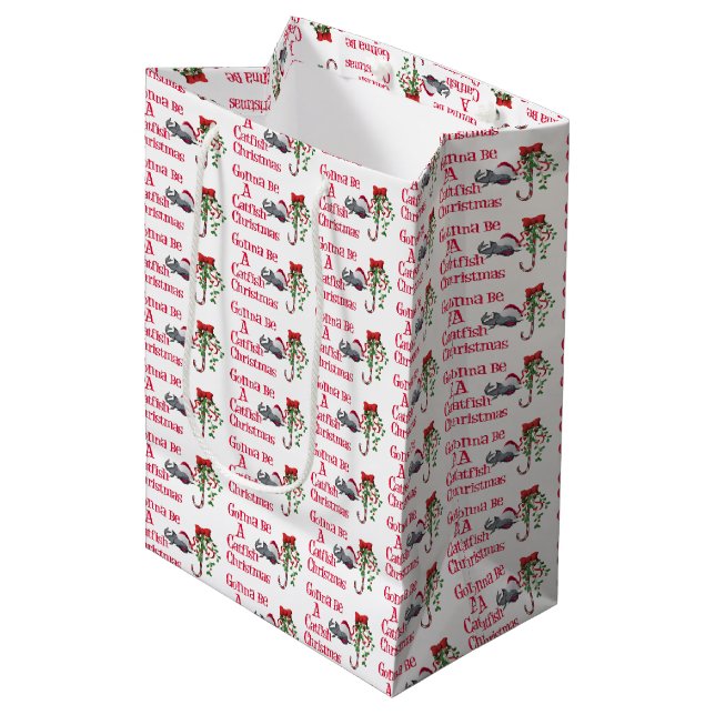 Funny Christmas Fishing ♫♥  Catfish Christmas Medium Gift Bag (Front Angled)